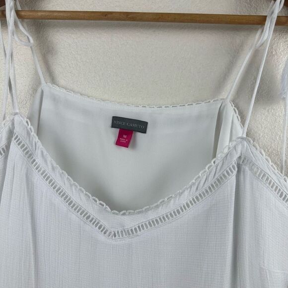 Vince Camuto Women's Size M‎ Tie Tassle Camisole Tank Top Ivory White With Lace - Picture 3 of 8